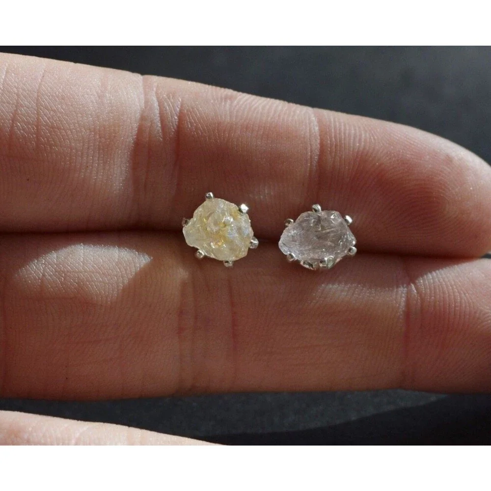 Lake County diamond earrings, 925 sterling silver, raw gemstones